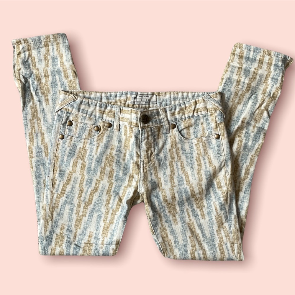 Free People Neutral Pattern Skinny Jeans